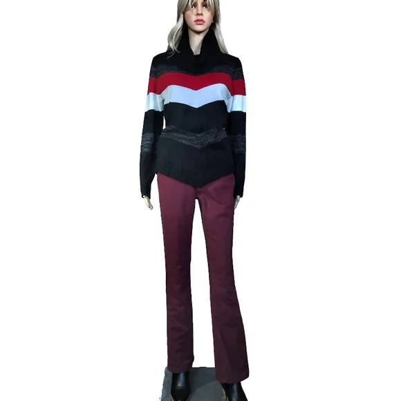 BCX Black, Red, and Gray Striped Cowl Neck Sweater - Picture 8 of 8